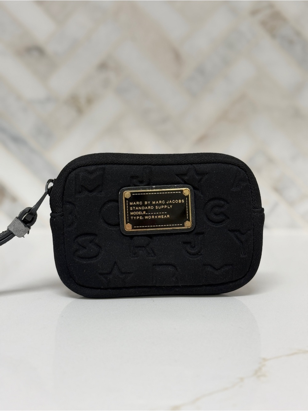 Marc by Marc Jacobs Black Quilted Logo Card Holder Wristlet
